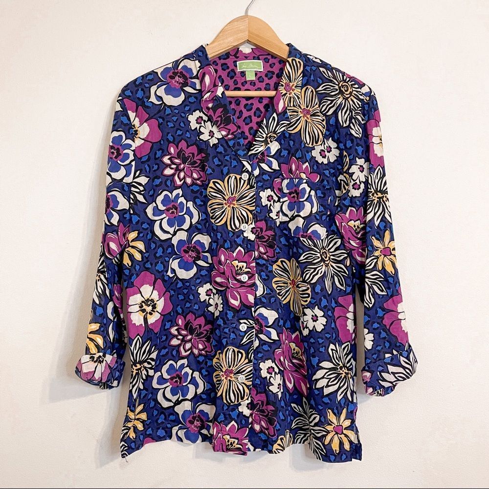 Vera Bradley African Violet Floral Button Down‎ Top Size Large